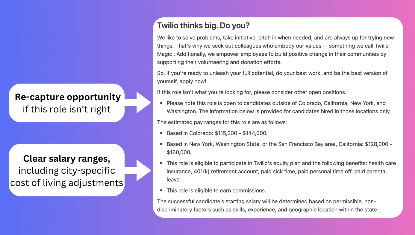 Examples of compensation section in the job description from Twilio