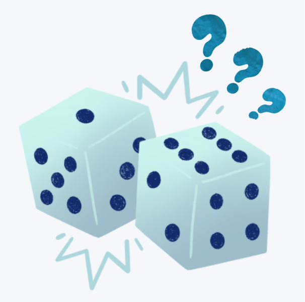 An image showing a dice with question marks
